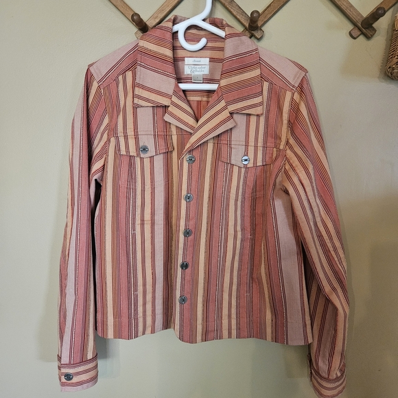 Christopher & Banks Red Pink Orange Striped Button Up Jacket Size Large Fall - Picture 1 of 6